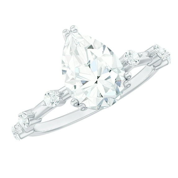 Rosec Jewels Certified Moissanite Teardrop Engagement Ring 2 Carat - 7X10 mm Moissanite Solitaire Ring - D-VS1 Quality, 14K White Gold, US 12.50