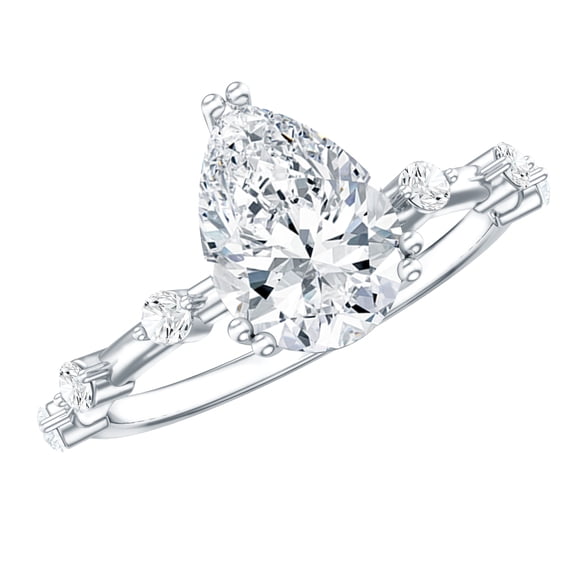 Rosec Jewels Certified Moissanite Teardrop Engagement Ring 2 Carat - 7X10 mm Moissanite Solitaire Ring - D-VS1 Quality, 18K White Gold, US 10.00