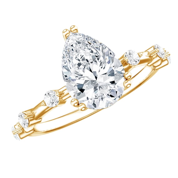 Rosec Jewels Certified Moissanite Teardrop Engagement Ring 2 Carat - 7X10 mm Moissanite Solitaire Ring - D-VS1 Quality, 18K Yellow Gold, US 8.50