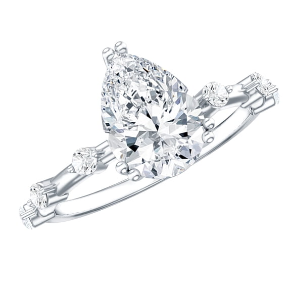 Rosec Jewels Certified Moissanite Teardrop Engagement Ring 2 Carat - 7X10 mm Moissanite Solitaire Ring - D-VS1 Quality, 925 Sterling Silver, US 4.00