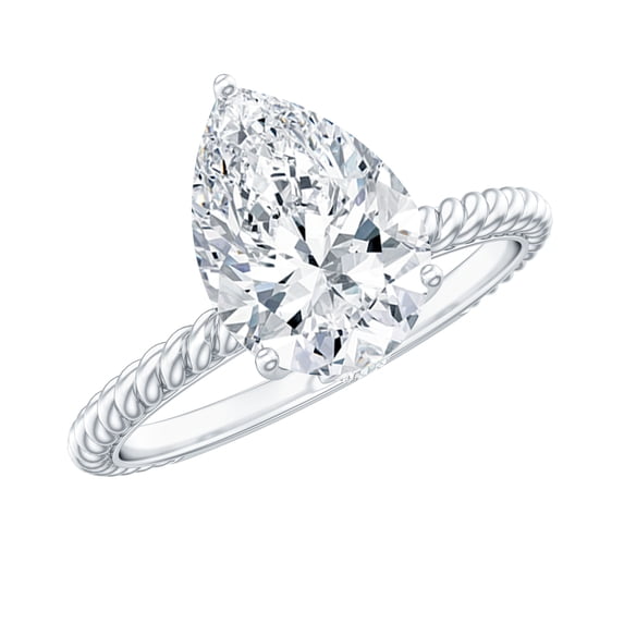 Rosec Jewels Certified Moissanite Teardrop Engagement Ring 2 Carat - 7X10 mm Pear Shape Moissanite Ring - D-VS1 Quality, 10K White Gold, US 10.50