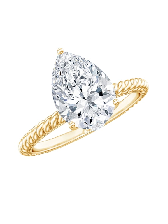 Certified Moissanite Teardrop Engagement Ring 2 Carat - 7X10 mm Pear Shape Moissanite Ring - D-VS1 Quality, 10K Yellow Gold, US 7.50