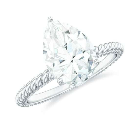 Rosec Jewels Certified Moissanite Teardrop Engagement Ring 2 Carat - 7X10 mm Pear Shape Moissanite Ring - D-VS1 Quality, 18K White Gold, US 8.50