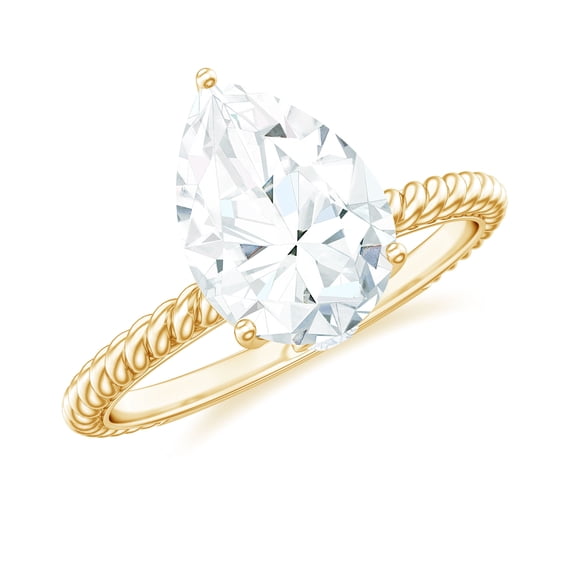 Rosec Jewels Certified Moissanite Teardrop Engagement Ring 2 Carat - 7X10 mm Pear Shape Moissanite Ring - D-VS1 Quality, 18K Yellow Gold, US 10.50