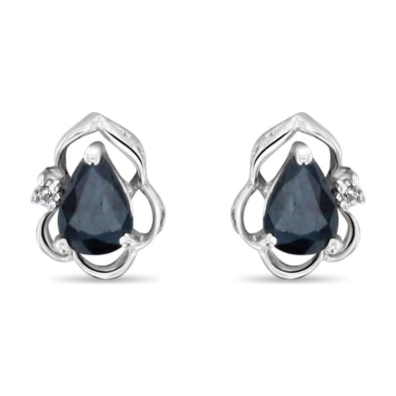 Pear Shaped Sapphire 14k White Gold Studs With Diamond Accent
