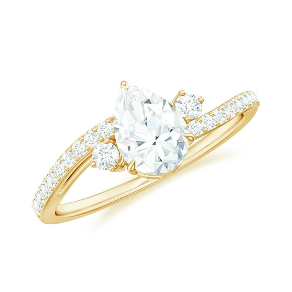 Rosec Jewels Pear Shaped Solitaire Moissanite Bypass Engagement Ring with Side Stones (1.25 CT), 10K Yellow Gold, US 9.50