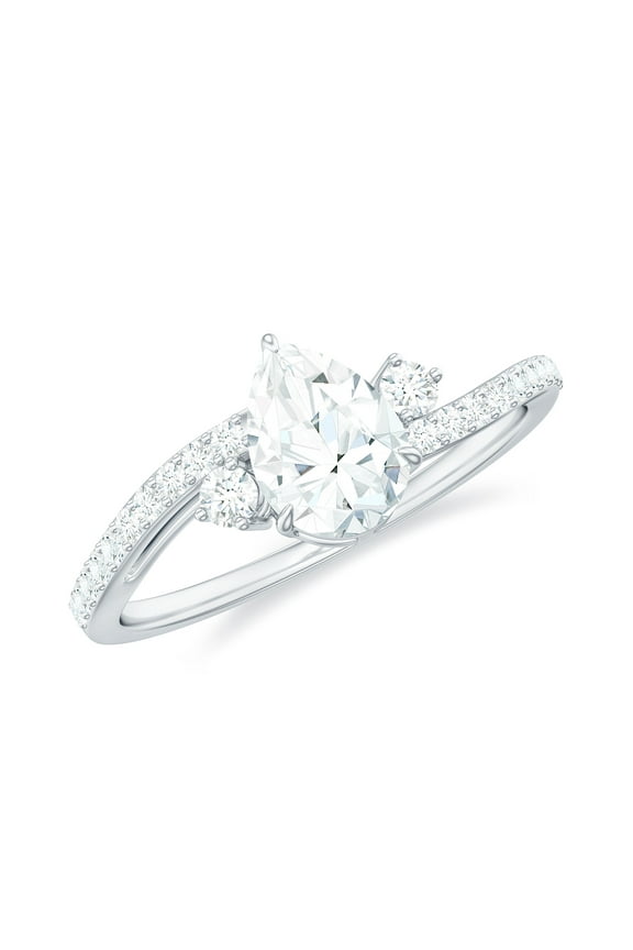 Pear Shaped Solitaire Moissanite Bypass Engagement Ring with Side Stones (1.25 CT), 925 Sterling Silver, US 4.00
