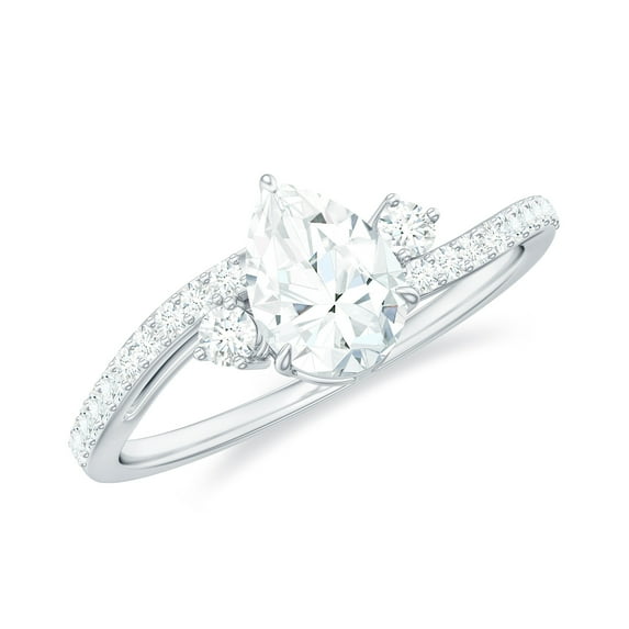 Rosec Jewels Pear Shaped Solitaire Moissanite Bypass Engagement Ring with Side Stones (1.2 CT), 925 Sterling Silver, US 7.50
