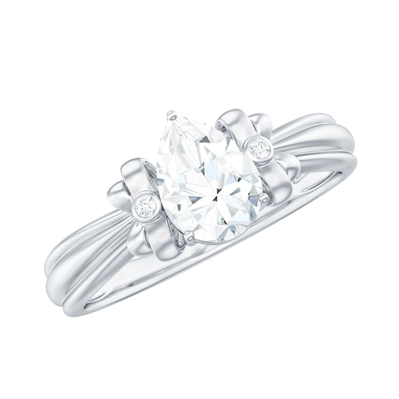 Rosec Jewels Certified Moissanite Solitaire Engagement Ring (5x7 mm, D-VS1 Quality) - Bow Tie Ring for Women, 925 Sterling Silver, US 13.00