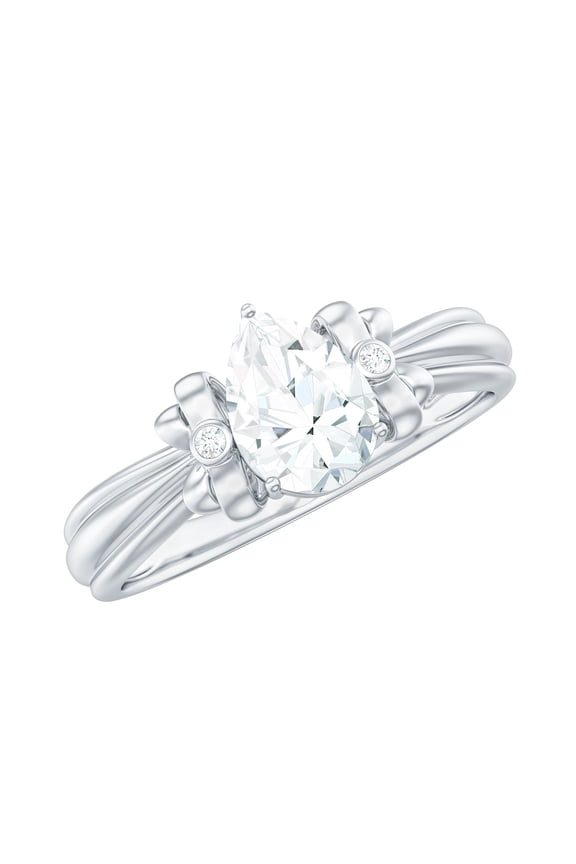 Certified Moissanite Solitaire Engagement Ring (5X7 mm, D-VS1 Quality) - Bow Tie Ring for Women, 925 Sterling Silver, US 4.00