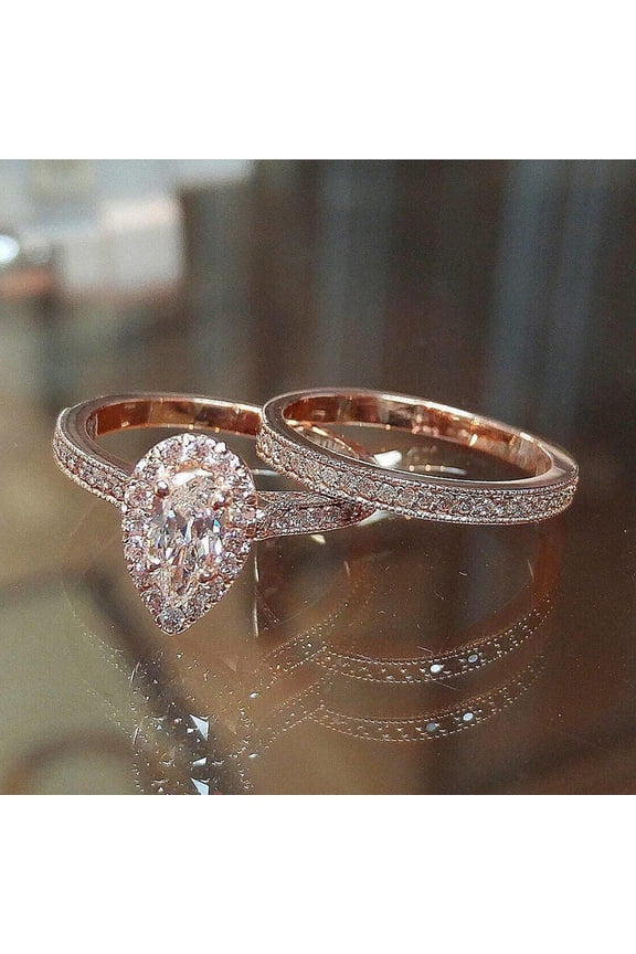 Pear Shaped Water Drop Zircon Engagement Ring for Ladies Copper European American Style Jewelry Simple Sparkle