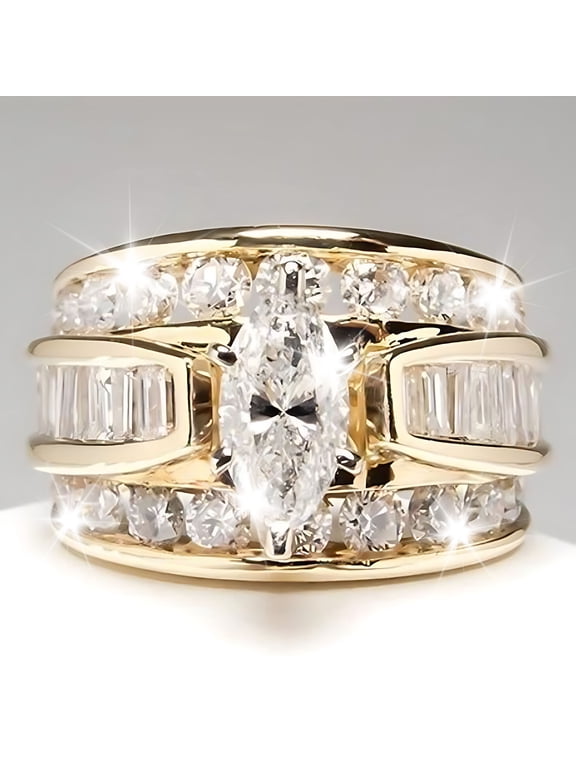 Pear-Shaped Zirconia Wedding Ring for Women - Plated Chunky Band, Alloy CZ Ring, Elegant Water Drop Design, Size 13.5mm, Gift Box Included