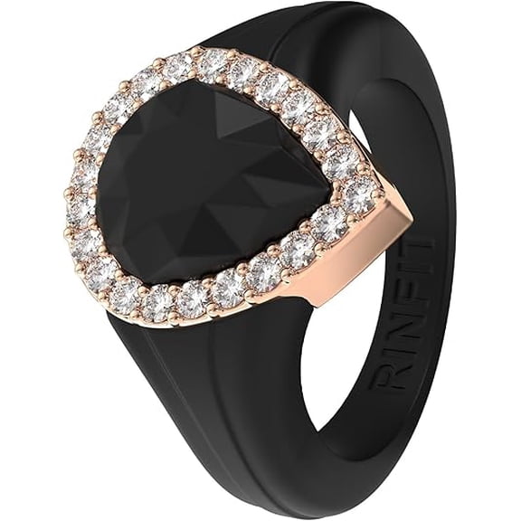Pear Silicone Ring with Metal Frame & CZ Stones