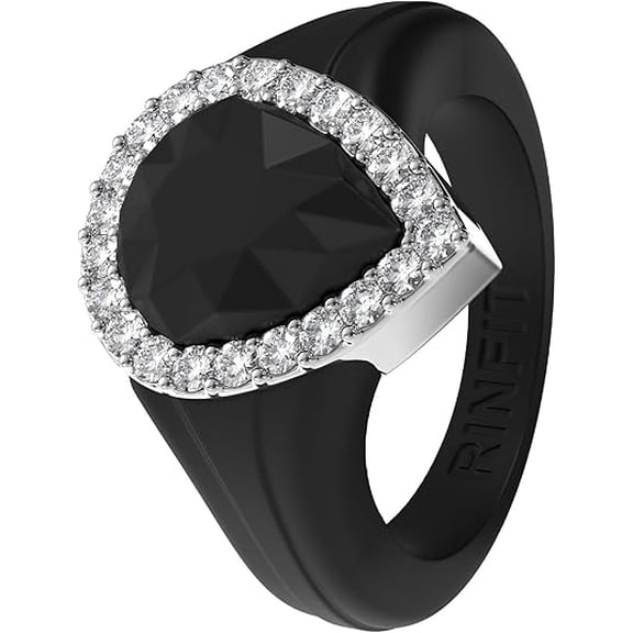 Pear Silicone Ring with Metal Frame & CZ Stones