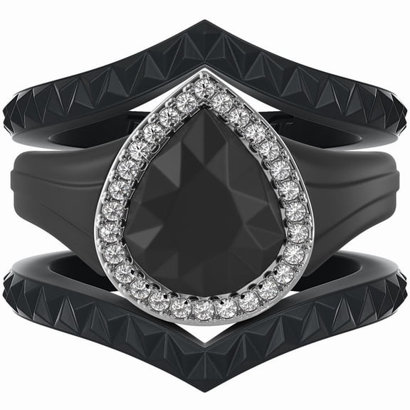 Pear Silicone Ring with Metal Frame & Stones – Includes 2 Stackable Bands | Patented Design by Rinfit