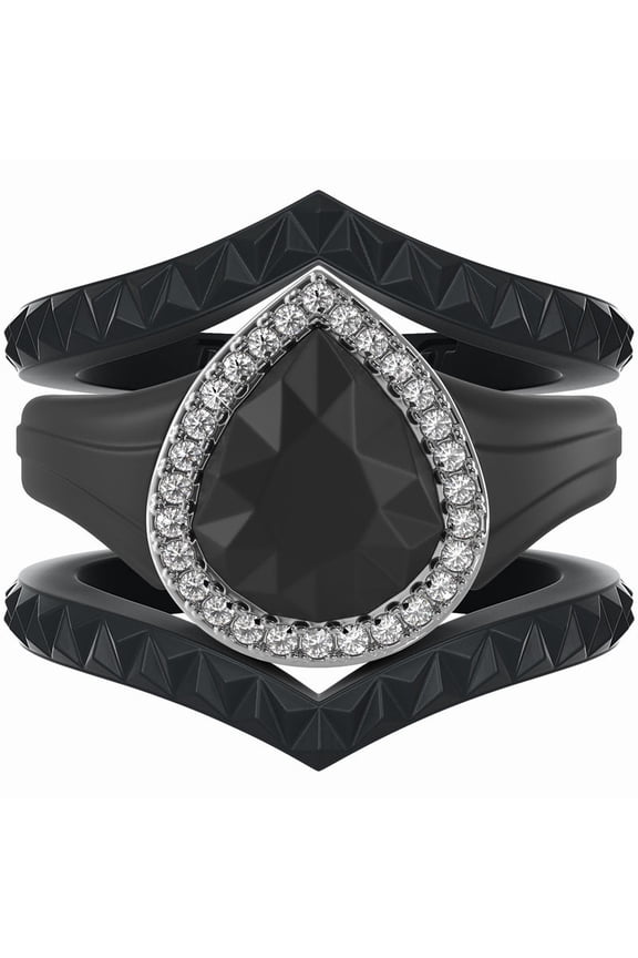 Pear Silicone Ring with Metal Frame & Stones – Includes 2 Stackable Bands | Patented Design by Rinfit