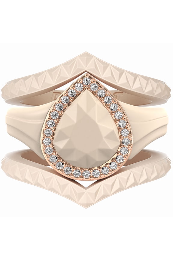 Pear Silicone Ring with Metal Frame & Stones – Includes 2 Stackable Bands | Patented Design by Rinfit