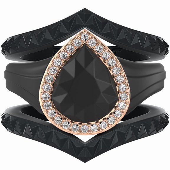 Pear Silicone Ring with Metal Frame & Stones – Includes 2 Stackable Bands | Patented Design by Rinfit