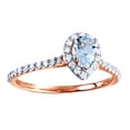 thumbnail image 1 of AFFY Pear Simulated Aquamarine & Natural Diamond Halo Style Engagement Band Ring 14K Solid Rose Gold, 1 of 1