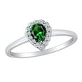 thumbnail image 1 of AFFY Pear Simulated Green Emerald & White Natural Diamond Accent Engagement Ring In 10k Solid White Gold Ring Size-7.5, 1 of 1