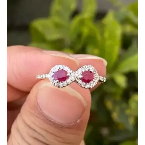 Pear Simulated Pink Ruby Women's Stunning Infinity Ring In 14K White Gold Plated