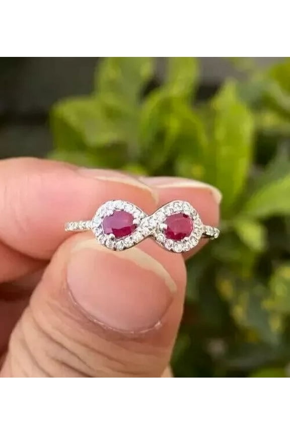 Pear Simulated Pink Ruby Women's Stunning Infinity Ring In 14K White Gold Plated