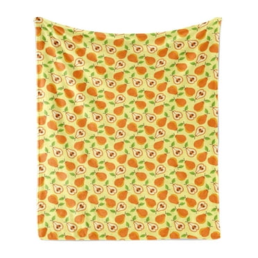Pear Soft Flannel Fleece Blanket, Fresh Fruits Summer Themed Tasteful Cook Desert Organic Food Repeating Pattern, Cozy Plush for Indoor and Outdoor Use, 60" x 80", Apricot Lime Green, by Ambesonne