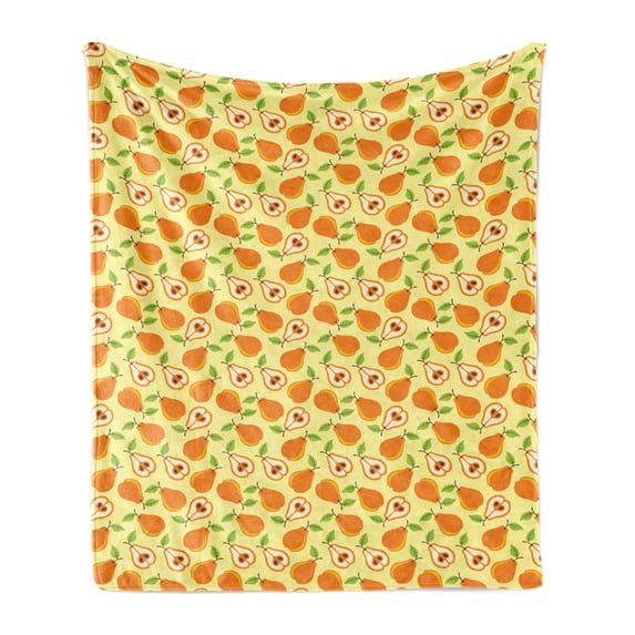Pear Soft Flannel Fleece Blanket, Fresh Fruits Summer Themed Tasteful Cook Desert Organic Food Repeating Pattern, Cozy Plush for Indoor and Outdoor Use, 60" x 80", Apricot Lime Green, by Ambesonne