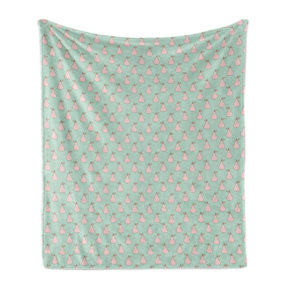 Pear Soft Flannel Fleece Throw Blanket, Simplistic Repetitive Pattern with Pastel Toned Fruit Print, Cozy Plush for Indoor and Outdoor Use, 50" x 70", Almond Green Rose, by Ambesonne