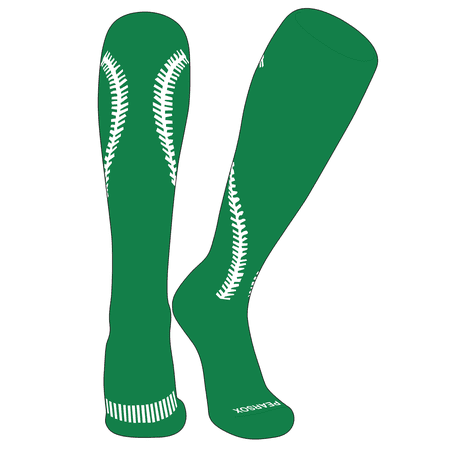 Pear Sox Softball Stitch Knee high Socks - Kelly Green, White (S)