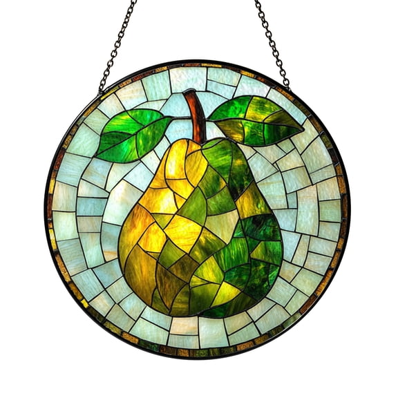 Pear Stained Glass Suncatcher, Vibrant Green Fruit Window Hanging Gift for Kitchen Decor