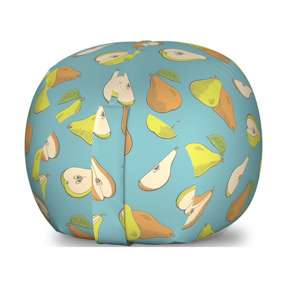 Pear Storage Toy Bag Chair, Colorful Sketchy Drawn Whole Fruit and Slices Vegan Meal, Stuffed Animal Organizer Washable Bag, Large Size, Teal Apricot, by Ambesonne