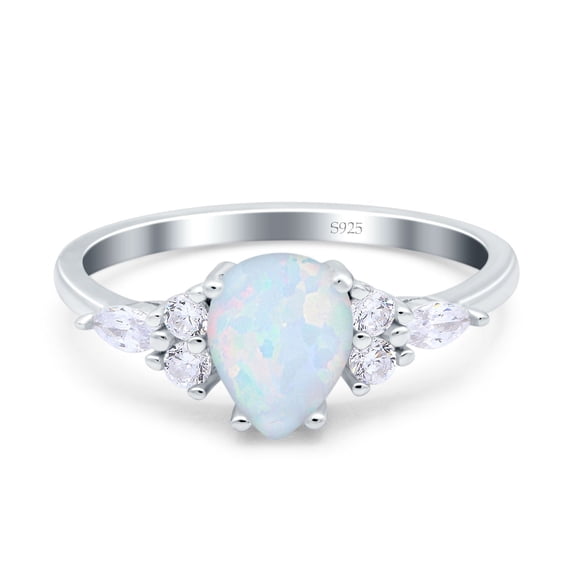 Pear Teardrop Art Deco Ring Lab Created White Opal 925 Sterling Silver Size 9