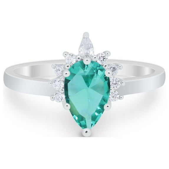 Pear Teardrop Art Deco Ring Paraiba Tourmaline CZ 925 Sterling Silver Size 6