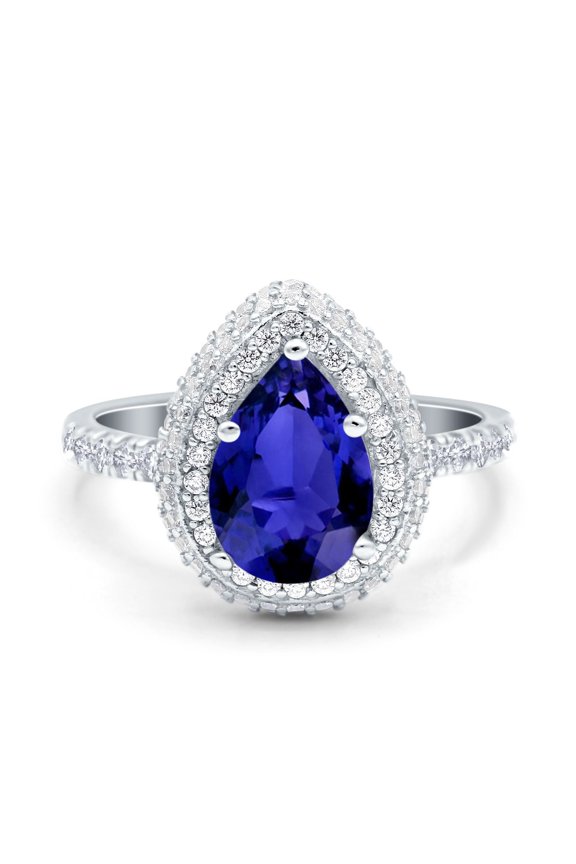 Pear Teardrop Art Deco Vintage Ring Blue Sapphire CZ 925 Sterling Silver Size 10
