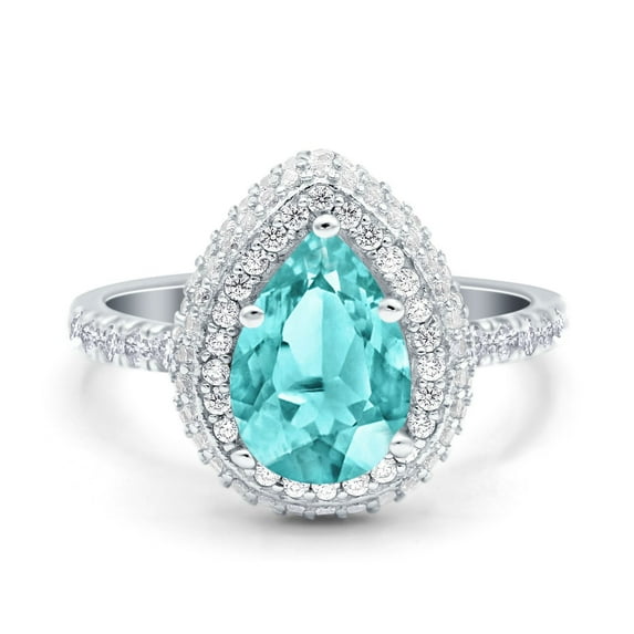 Pear Teardrop Art Deco Vintage Ring Paraiba Tourmaline CZ 925 Sterling Silver Size 8