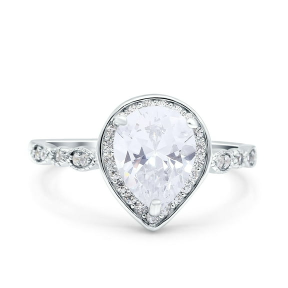 Pear Teardrop Art Deco Wedding Ring CZ 925 Sterling Silver Size 5