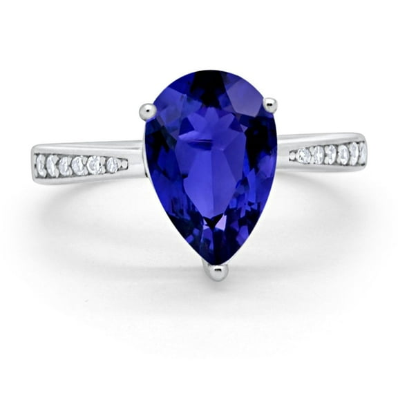 Pear Teardrop Bridal Ring Round Blue Sapphire CZ 925 Sterling Silver Size 9