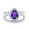 thumbnail image 1 of Pear Teardrop Bridal Set Ring Amethyst CZ 925 Sterling Silver Size 6, 1 of 3