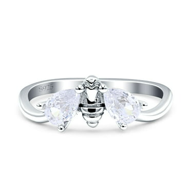 Pear Teardrop Bumblebee Ring Cubic Zirconia 925 Sterling Silver Size 4