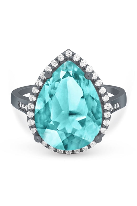 Pear Teardrop Cocktail Ring Black Tone Paraiba Tourmaline CZ 925 Sterling Silver Size 5