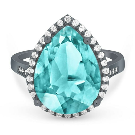 Pear Teardrop Cocktail Ring Black Tone Paraiba Tourmaline CZ 925 Sterling Silver Size 8