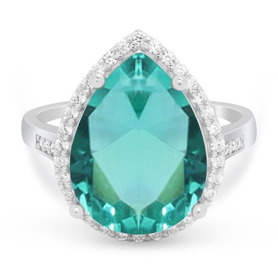Pear Teardrop Cocktail Ring Paraiba Tourmaline CZ 925 Sterling Silver Size 6