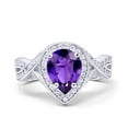 thumbnail image 1 of Pear Teardrop Engagement Ring Amethyst CZ 925 Sterling Silver Size 9, 1 of 3