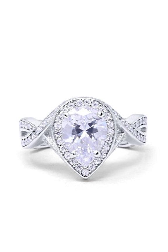Pear Teardrop Engagement Ring CZ 925 Sterling Silver Size 5