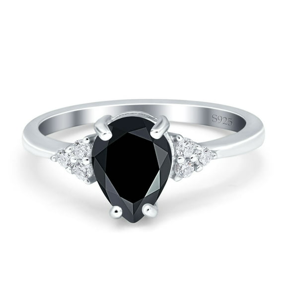 Pear Teardrop Natural Black Onyx Wedding Ring 925 Sterling Silver Size 5