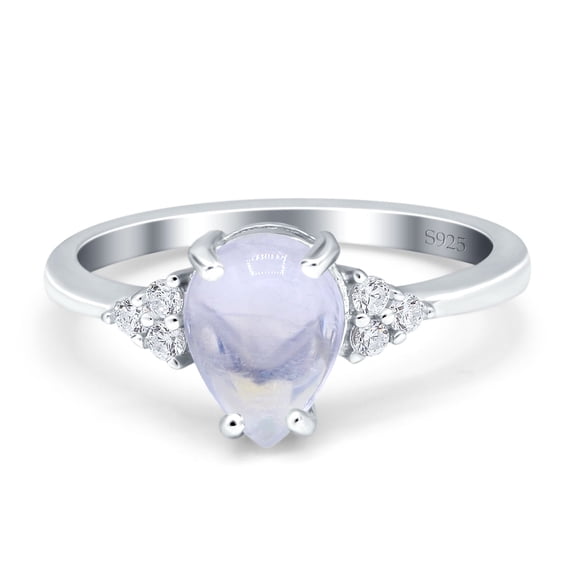 Pear Teardrop Natural Moonstone Wedding Ring 925 Sterling Silver Size 10