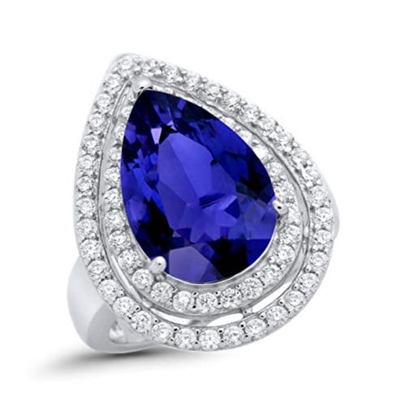 Pear Teardrop Ring Blue Sapphire CZ 925 Sterling Silver Size 7