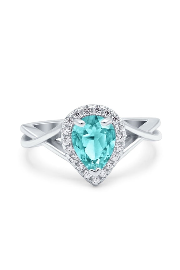 Pear Teardrop Twist Infinity Shank Ring Paraiba Tourmaline CZ 925 Sterling Silver Size 10