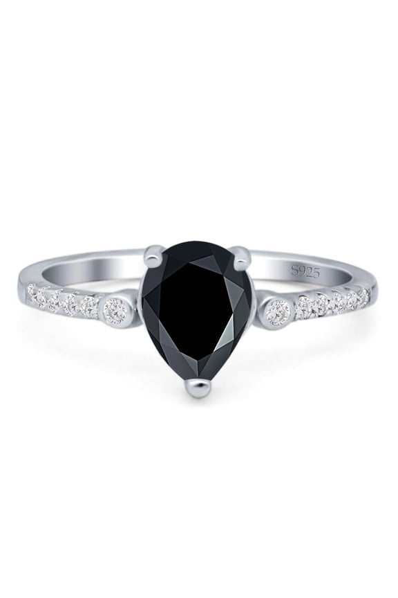 Pear Teardrop Vintage Style Natural Black Onyx Ring 925 Sterling Silver Size 5